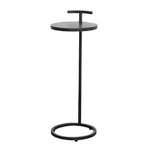 10 in. Matte Black Round Metal End Table with Handle