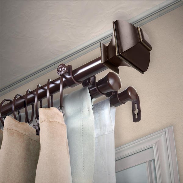 EMOH 13/16" Dia Adjustable 48" to 84" Triple Curtain Rod in Cocoa with Julianne Finials