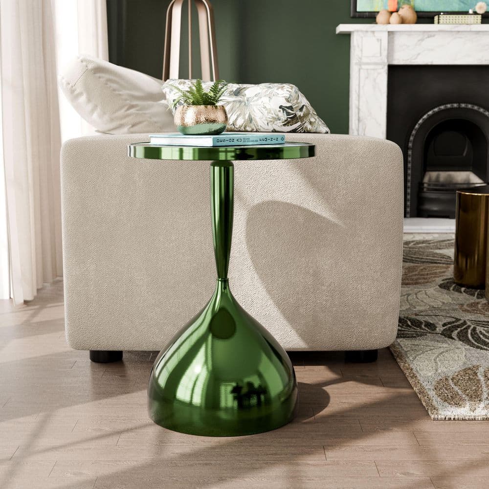 Furniture of America Knoll 15.75 in. Boho Polished Green Metal Round ...