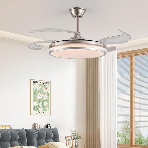42 in. Nickel 2-Tier Retractable Standard Modern Ceiling Fan with Integrated LED Light and Remote Included