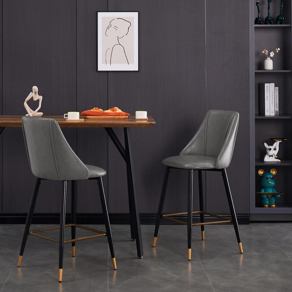 Smeg 30 in. Grey High Back Metal Frame Bar Stool with Faux Leather Seat (Set of 2)