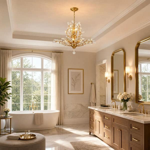 Genoci 7-Light Gold Empire Unique Dimmable Chandelier with Clear