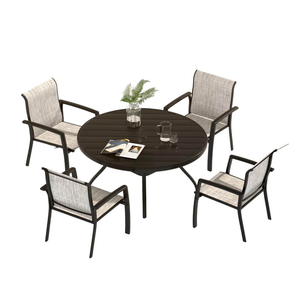 5 Pieces Patio Dining Set, 4 Stackable Chairs and 40.6 in. Round Metal Table price history on PriceWatchPro