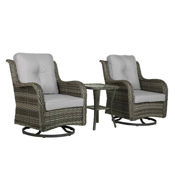 Uixe Wicker Rattan Taupe Patio Outdoor Rocking Chair Swivel with Light ...