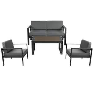 4-Piece Black Aluminum Outdoor Sofa Sectional Set for Patio Garden Outdoor with Gray Cushions