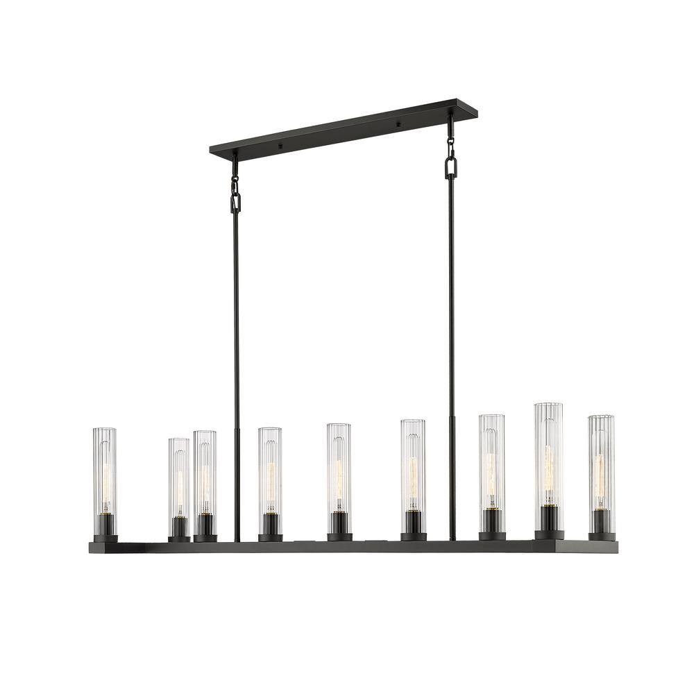 Beau 56" Bronze Steel and Glass 9-Light Linear Chandelier