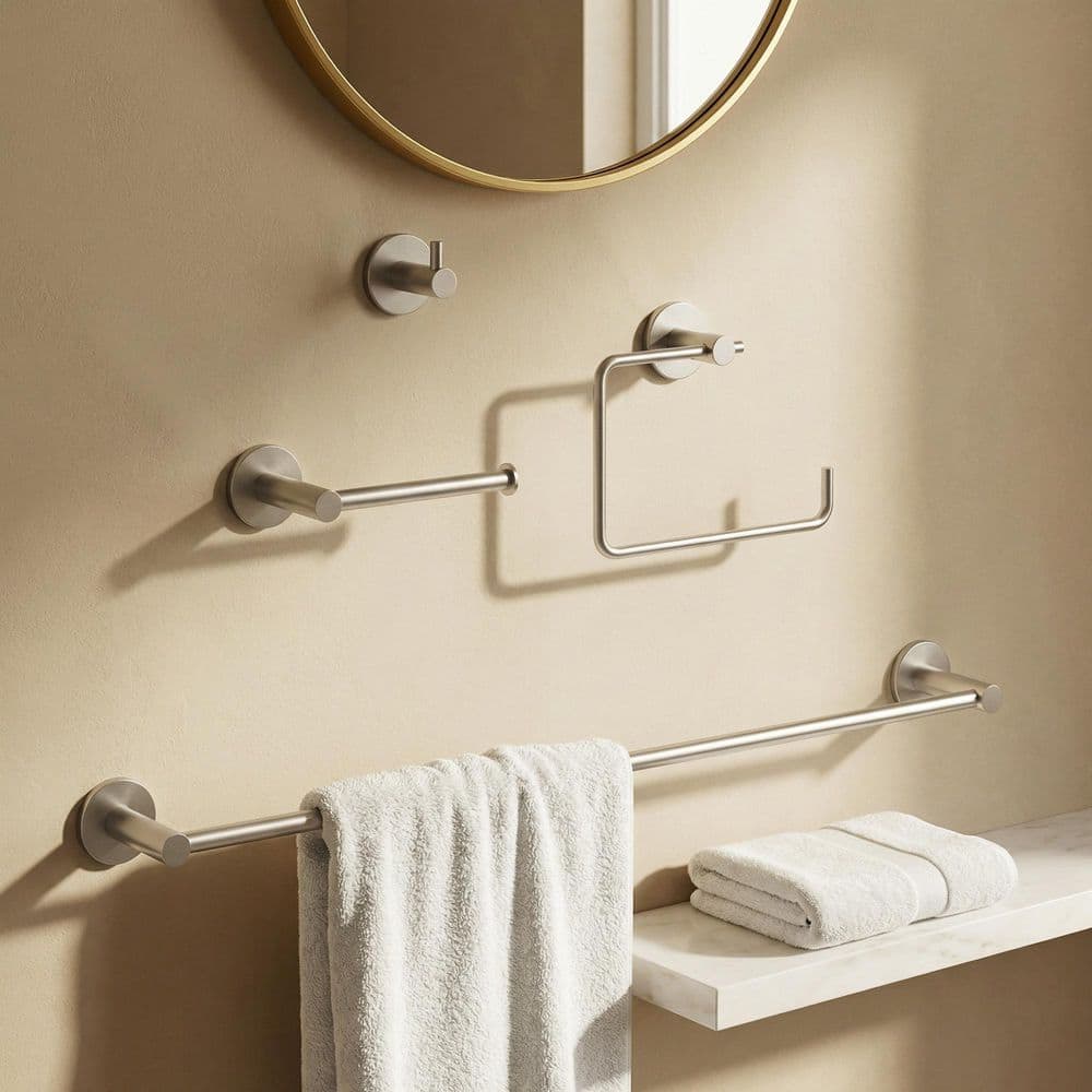 VIGO Cass 4-Piece Bath Hardware Set with 24 in. Towel Bar, Toilet