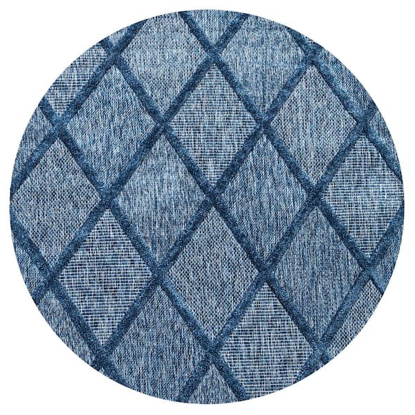 Salines Navy 5 ft. Round Diamond Trellis Indoor/Outdoor Area Rug