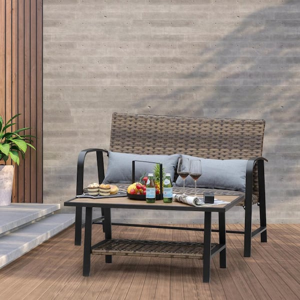 Cesicia 2-Piece PE Rattan Wicker Outdoor Patio Conversation Set with Pillow