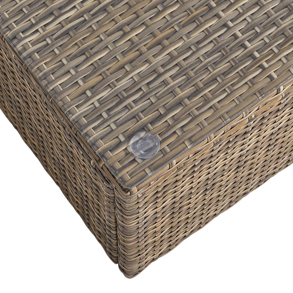 Convene Brown Rattan Outdoor Patio Coffee Table with Glass Top