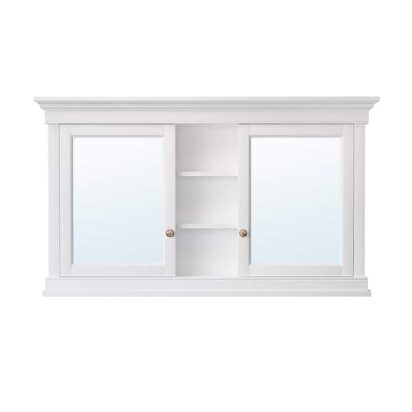 Recessed Mount 55 in. W x 32 in. H Rectangular Solid Wood Framed Medicine Cabinet with Mirror