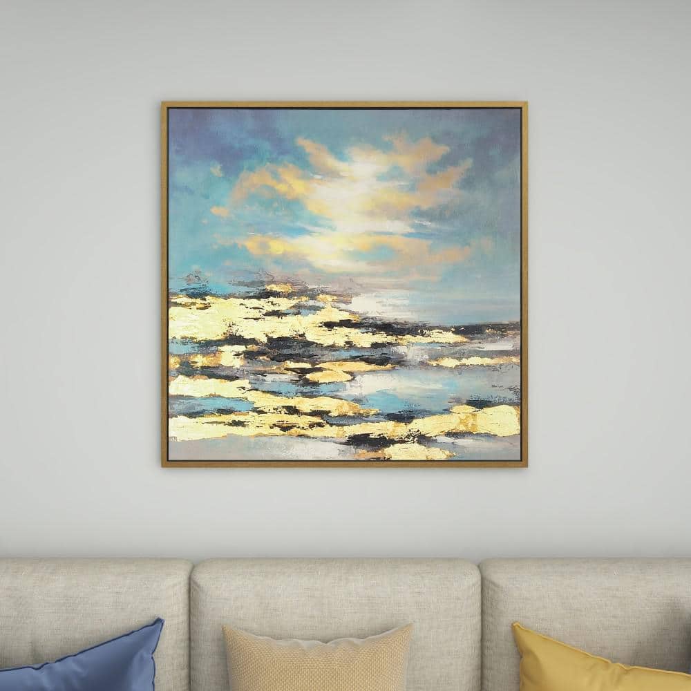 Blue and Gold Abstract Landscape Canvas Wall Art