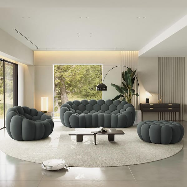 Magic Home 147 in. 3-Seater Bubble Curved Couch with Ottoman 3D