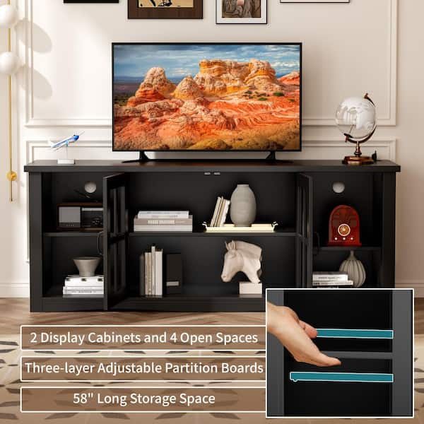 LACOO 58 in. Black TV stand Fits TVs up to 75 in. Entertainment