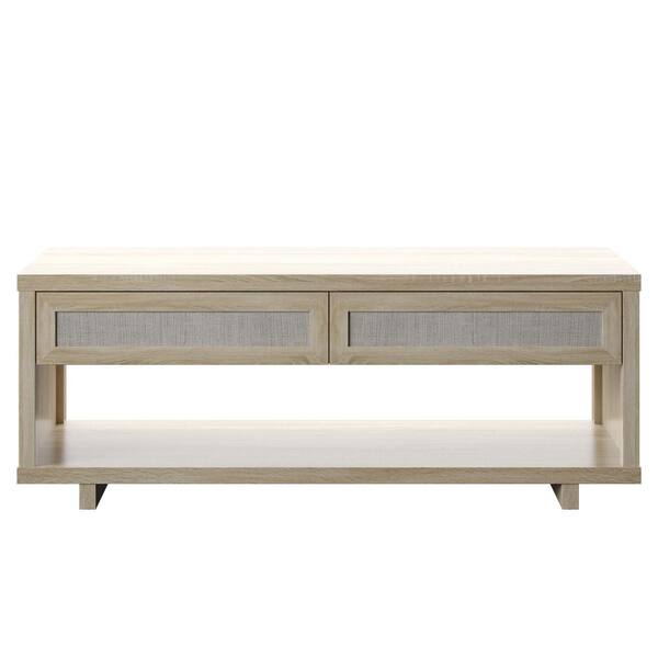 Twin Star Home 23.38 in Bishop Oak Square Wood Coffee Table with 2-Drawers