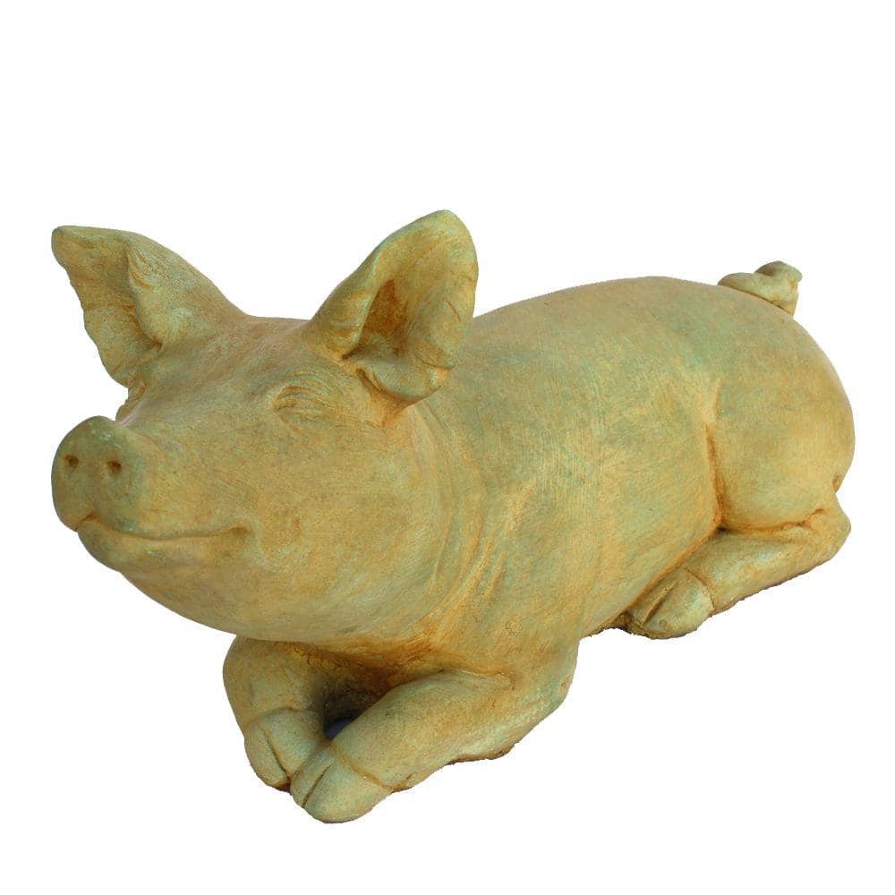 Cast Stone Brother Pig Garden Statue - Weathered Bronze