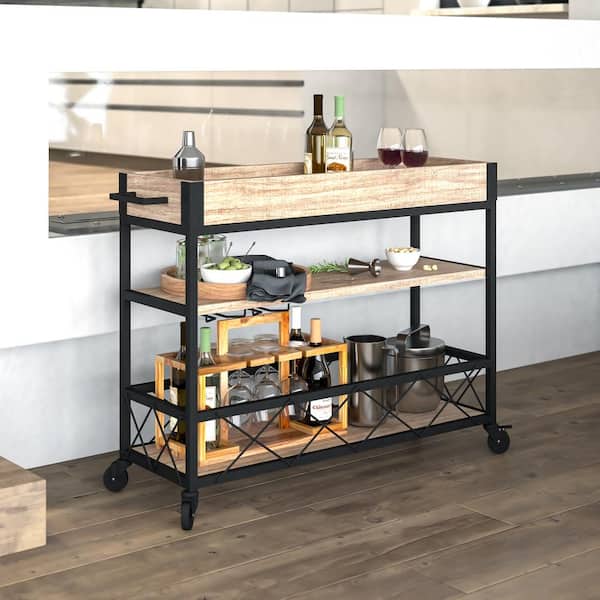 Carnegy Avenue Light Oak Bar Cart With Wheels