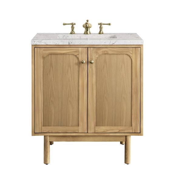 James Martin Vanities Laurent 30.0 in. W x 23.5 in. D x 34.2 in. H Bathroom Vanity in Light Oak with Eternal Jasmine Pearl Quartz Top