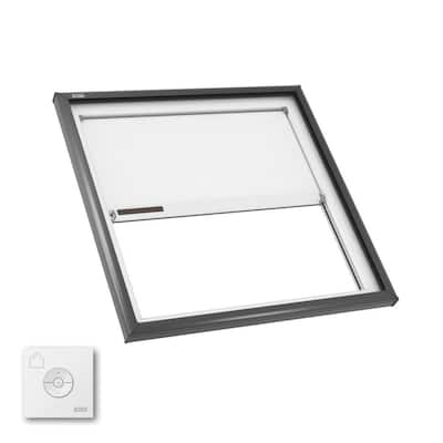 46-1/2 in. x 46-1/2 in. Fixed Curb Mount Skylight with Laminated Low-E3 Glass, White Solar Powered Room Darkening Shade