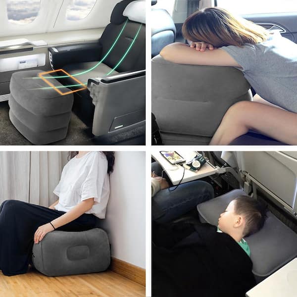 (2-Pack) Inflatable Airplane Footrest Pillow | Inflatable Kids Travel Bed | Adjustable Height Inflatable Foot Rest for Air Travel, Car, Home, Office