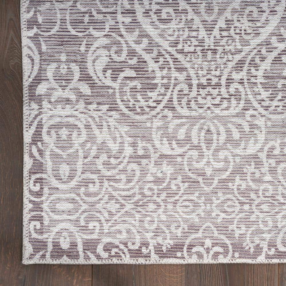 Stone Gray Damask Washable Chenille Area Rug 7'10" x 9'10"