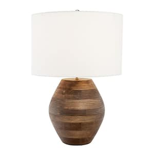 23 in. White Modern Integrated LED Bedside Table Lamp with White Fabric Shade