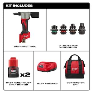 M12 12-Volt Lithium-Ion Cordless Rivet Tool Kit with M12 3/8 in. Ratchet