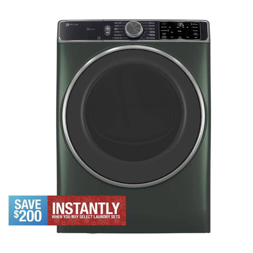 Profile 7.8 cu.ft. Capacity Vented Smart Front Load Electric Dryer in Green with Quick Dry plus Steam and Sanitize Cycle
