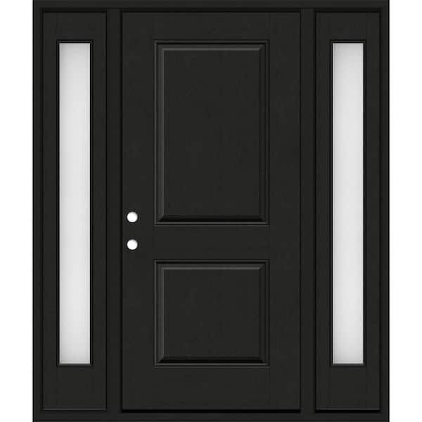 Steves & Sons Regency 68 in. x 80 in. 2P Squaretop RHIS Onyx Stain Mahogany Fiberglass Prehung Front Door with Obscure14in. SLs 6-9/16