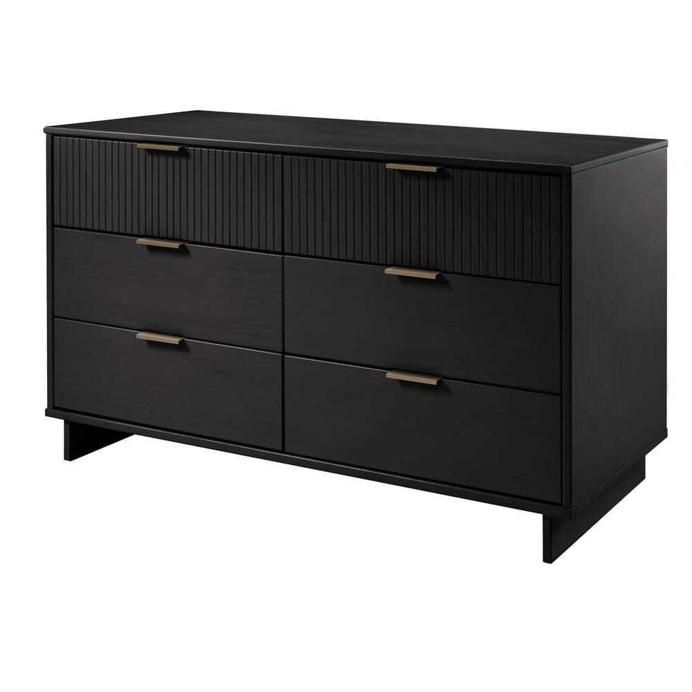 Granville Glam 6-Drawer Vertical Dresser in Black with Ribbed Detail