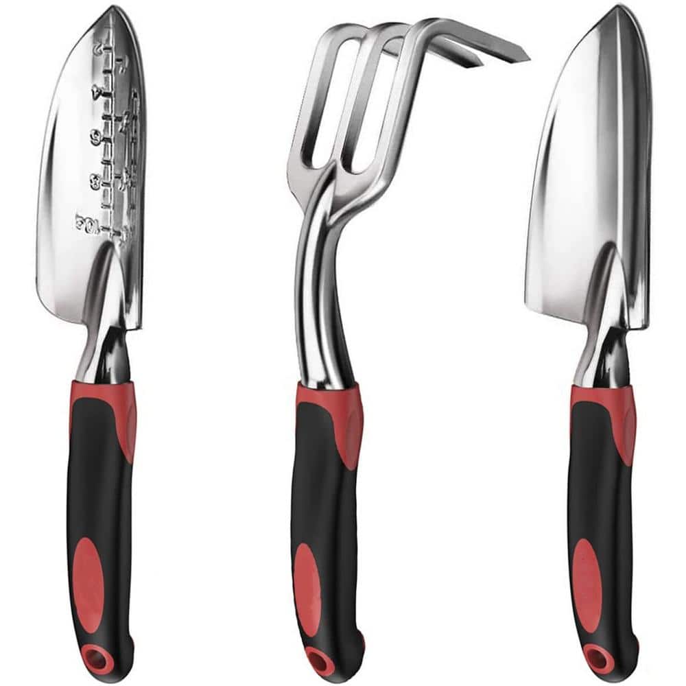 3-Piece Cast Aluminum Heavy-Duty Gardening Kit with Non-Slip Rubber Handle,