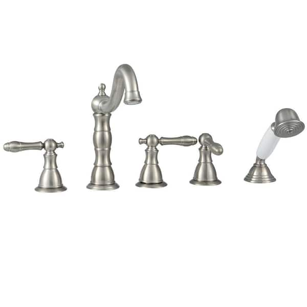 Glacier Bay Lyndhurst 3-Handle Deck-Mount Roman Tub Faucet with Handheld Shower in Brushed Nickel