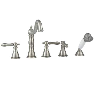 Lyndhurst 2-Handle Deck-Mount Roman Tub Faucet with Handheld Shower in Brushed Nickel