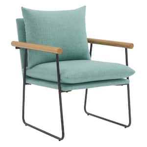 Dutton Armchair in Sage Green with Natural Arms and Black Sled Base