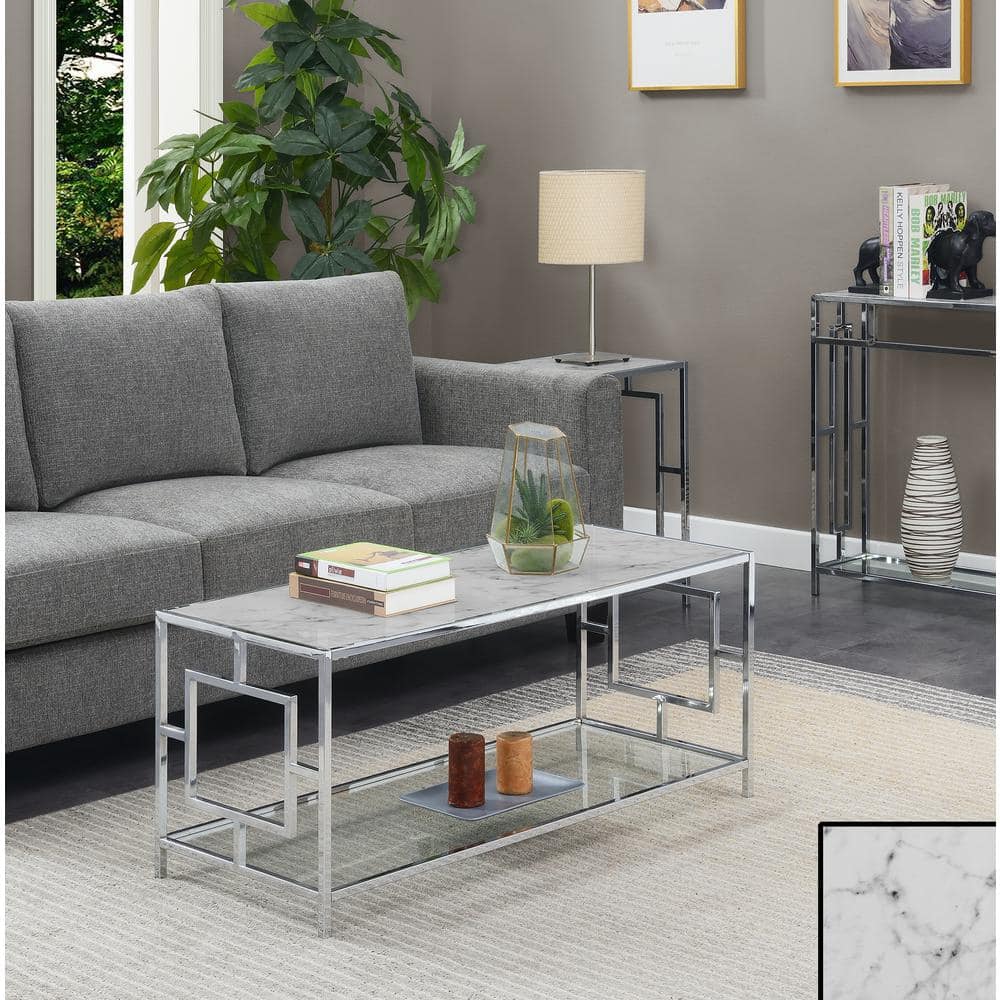 Luxurious Square Marble and Chrome Metal Coffee Table