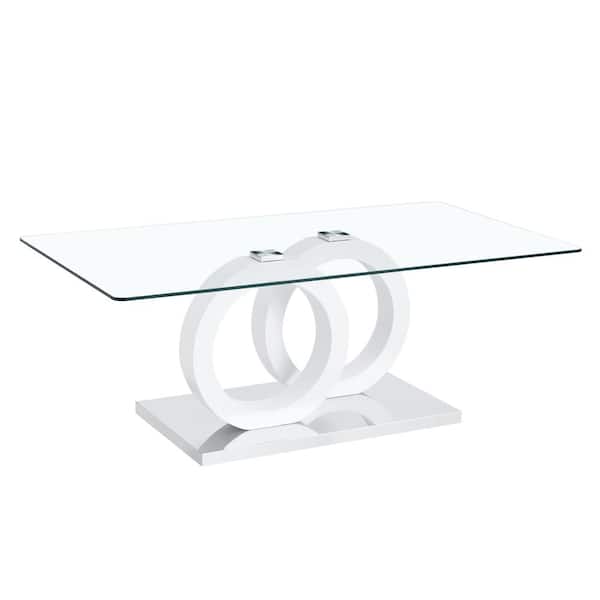 47.24 in. White Clear Glass Rectangular MDF Coffee Table with Modern Minimalist Design durable construction