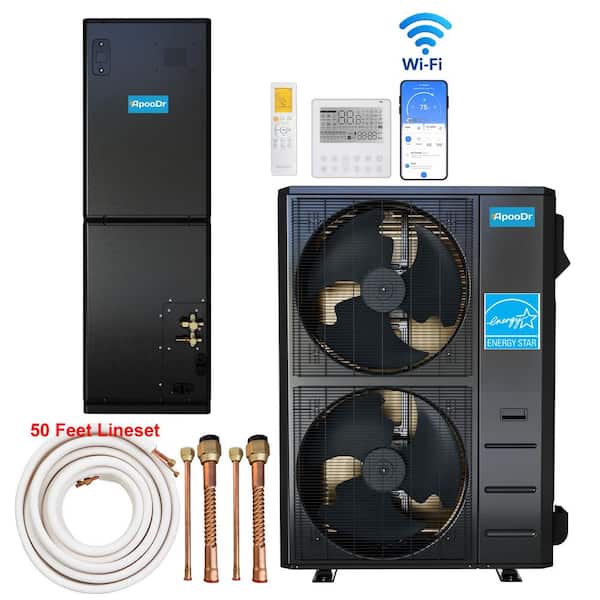 ENERGY STAR Wi-Fi 5-Ton 17.5 SEER2 60,000 BTU Inverter Ducted Split System Central AC with Heat Pump, 50Ft Lineset