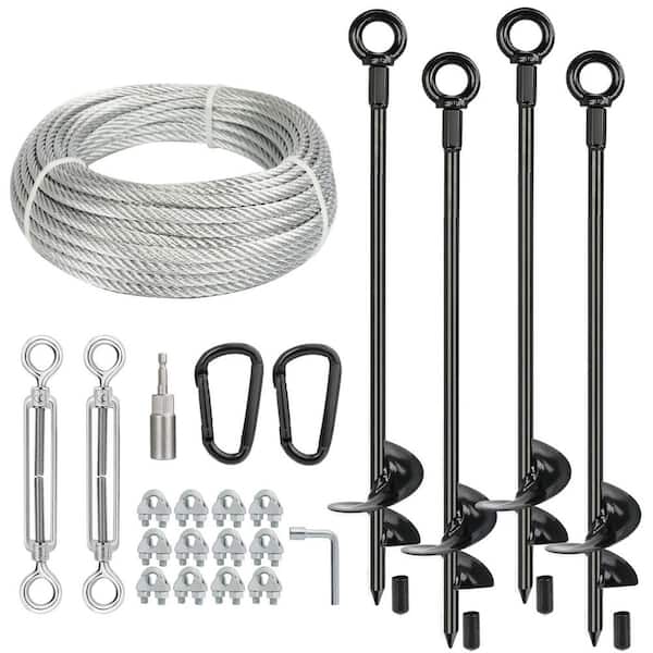 4 Pcs 30" Long Ground Anchors Shed Anchors Kit with 3/16" Galvanized Cable & Turnbuckles & Carabiners, Heavy Duty