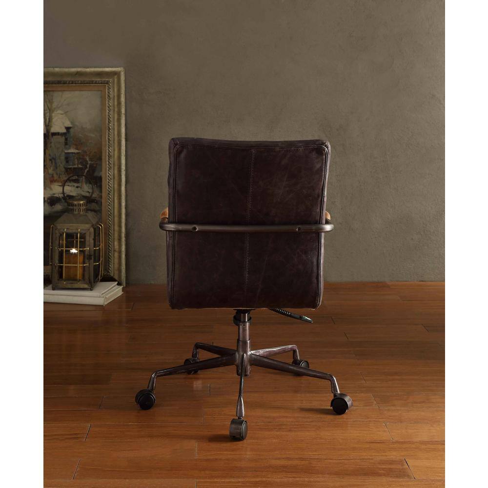 Antique Slate Executive Swivel Chair in Top Grain Leather and Wood