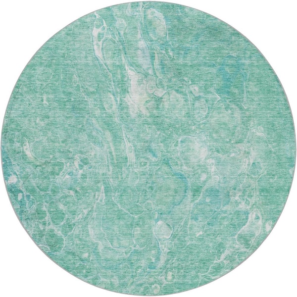 Dream Shag Premium Machine Washable Abstract ADS670 Teal 8 ft. x 8 ft. Round Rug
