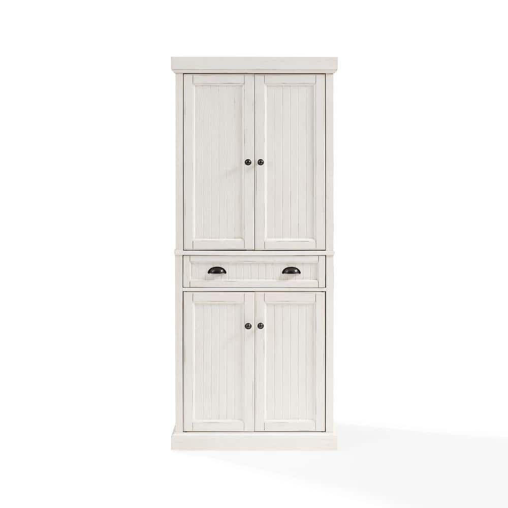 Seaside Distressed White Solid Wood Kitchen Pantry with Adjustable Shelves