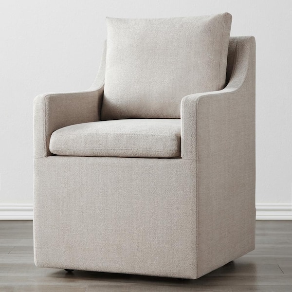 Morgana Fabric Flax Beige Dining Chair with Removable Casters and Cushion for Dining Room Bed Room Living Room