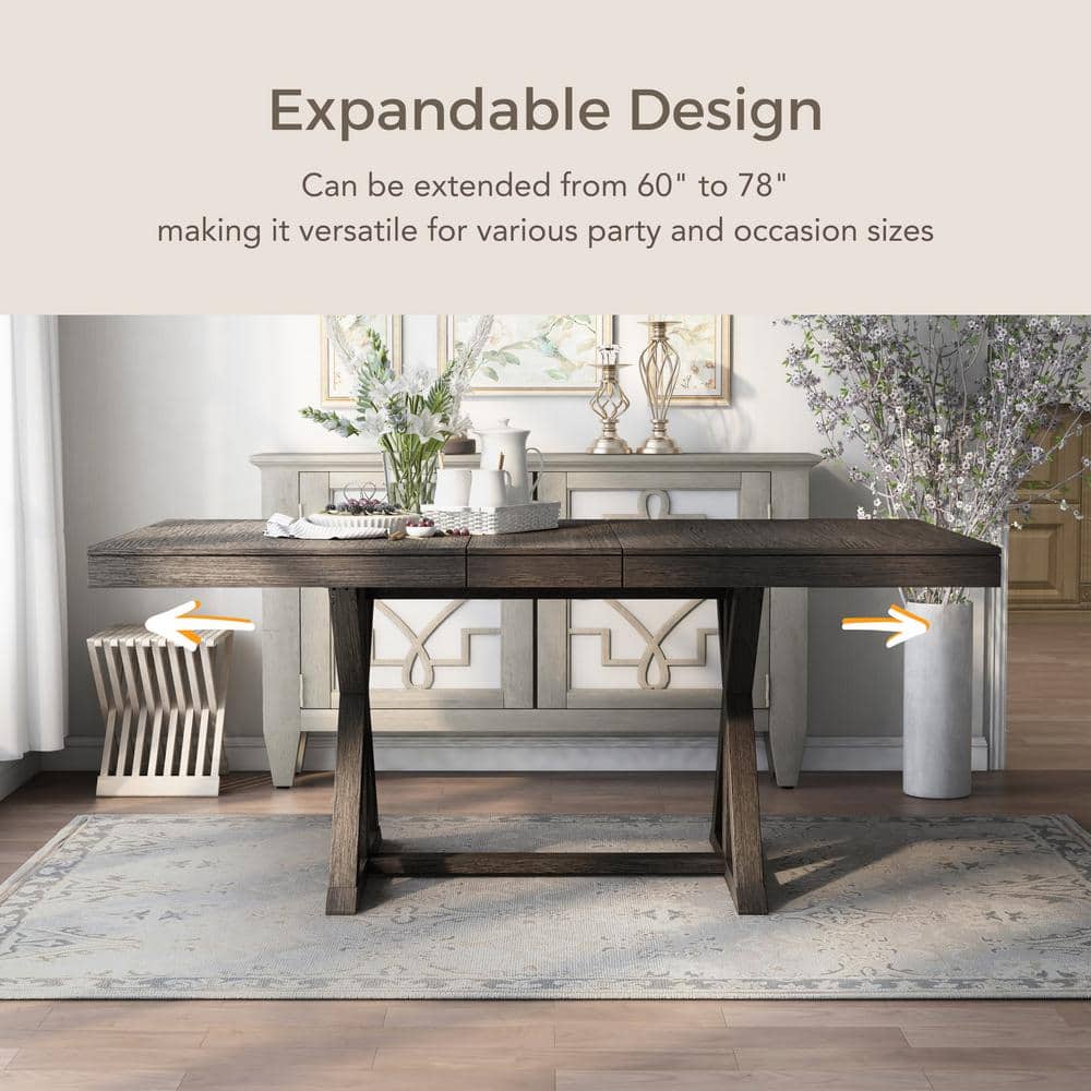 Gray Solid Wood Extendable Trestle Dining Table, Seats 8