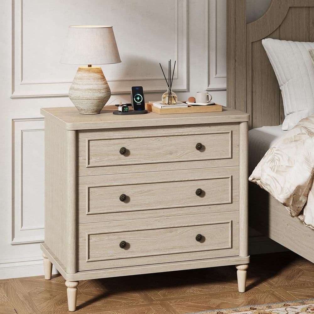 Bestier Sunlit Oak 30 in. W Traditional 3-Drawer Nightstand with