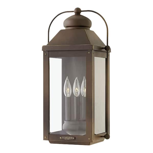 HINKLEY - Anchorage Large 3-Light Light Oiled Bronze Outdoor Wall Mount Lantern Sconce