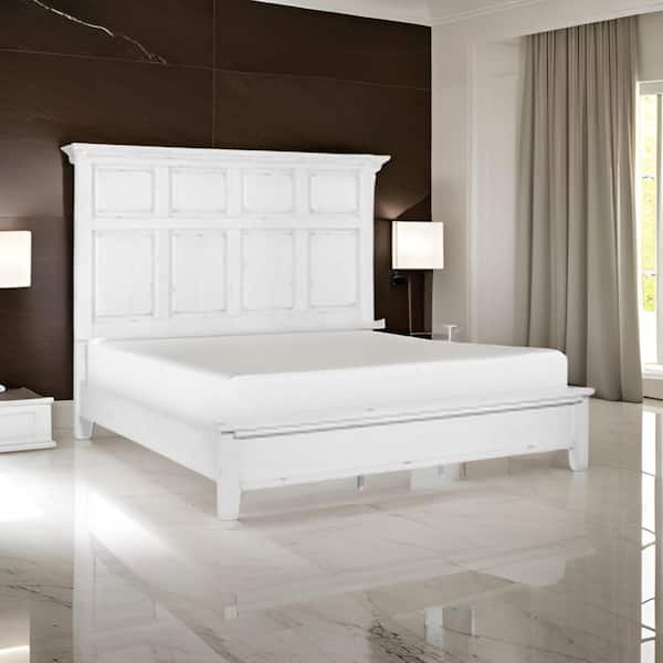 Benjara Gemi White Wood Frame Queen Size Platform Bed