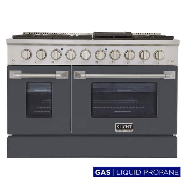 Pro-Style 48 in. 6.7 cu. ft. 8-Burner with Double Oven Liquid Propane Range in Stainless Steel and Cement Grey Oven Door