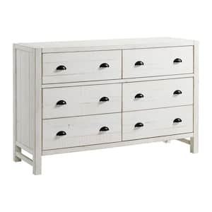 Windsor 6-Drawer Driftwood White Double Dresser 36 in. H x 56 in. W x 18 in. D