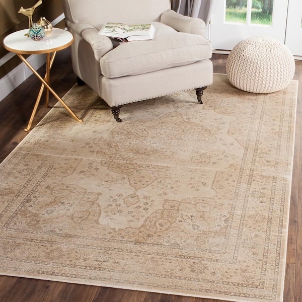 Vintage Cream 8 ft. x 11 ft. Distressed Solid Border Area Rug