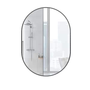 Athena 20 in. W x 28 in. H Small Oval Aluminum Framed Wall Bathroom Vanity Mirror in Brushed Black
